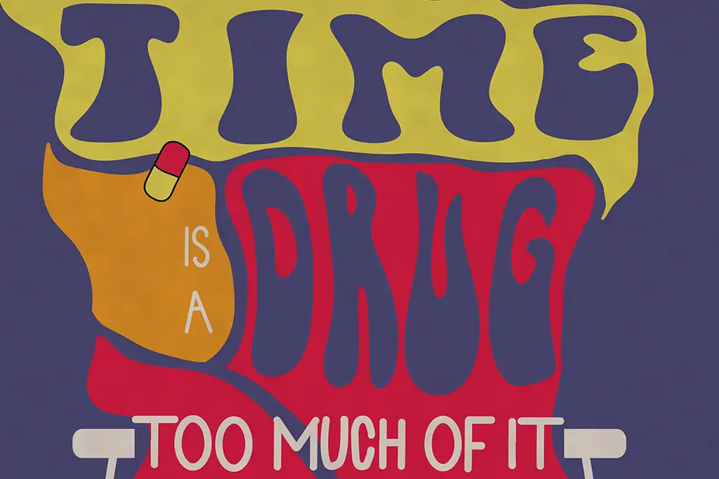 A sneak peak at the poster, 60s style wavy words with bright but faded with time colors