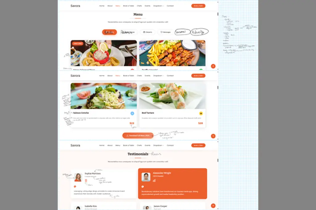 A screenshot of my planned edits and changes to the original Bootstrap template